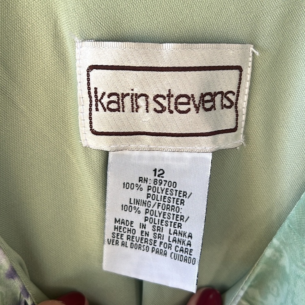 Vintage Y2K Karin Stevens 12 Crinkled Floral Sheath Maxi Dress Sage Purple Fairy - Picture 4 of 6